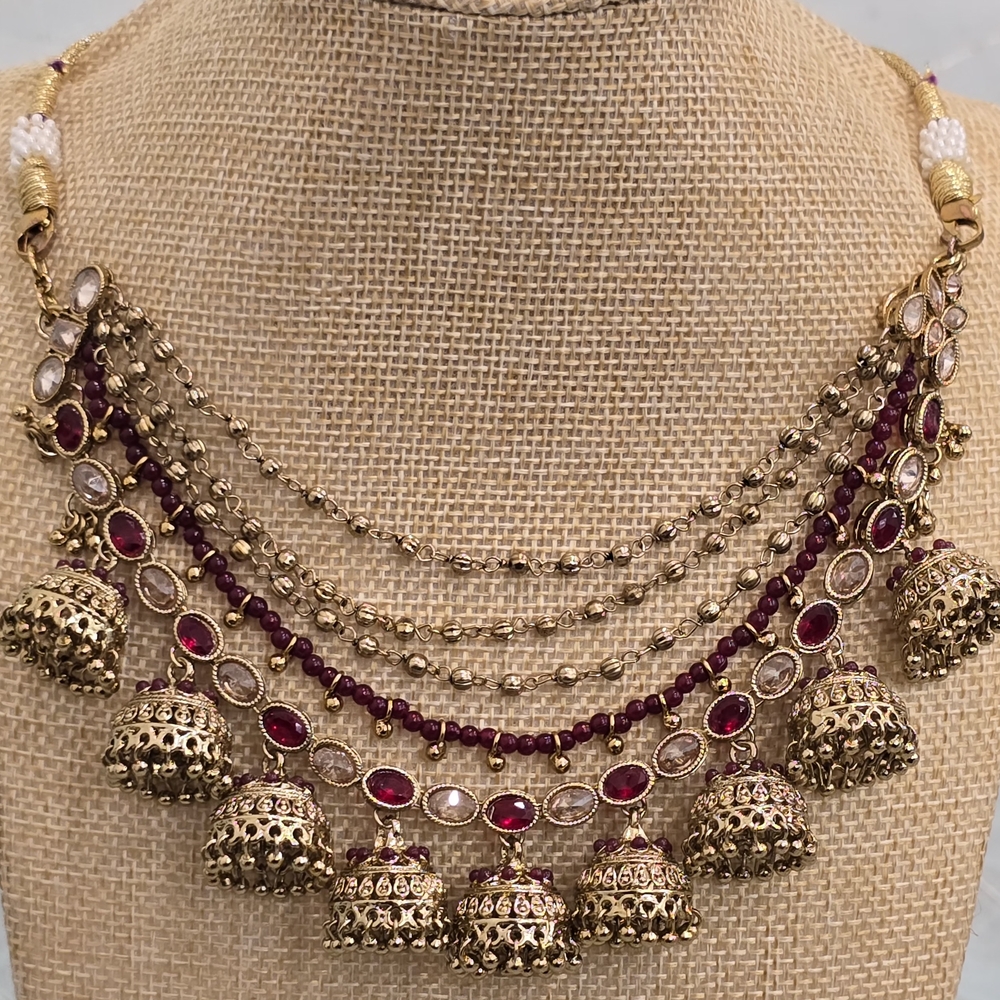 Ornate Gold and Red Multi-Tiered Necklace
